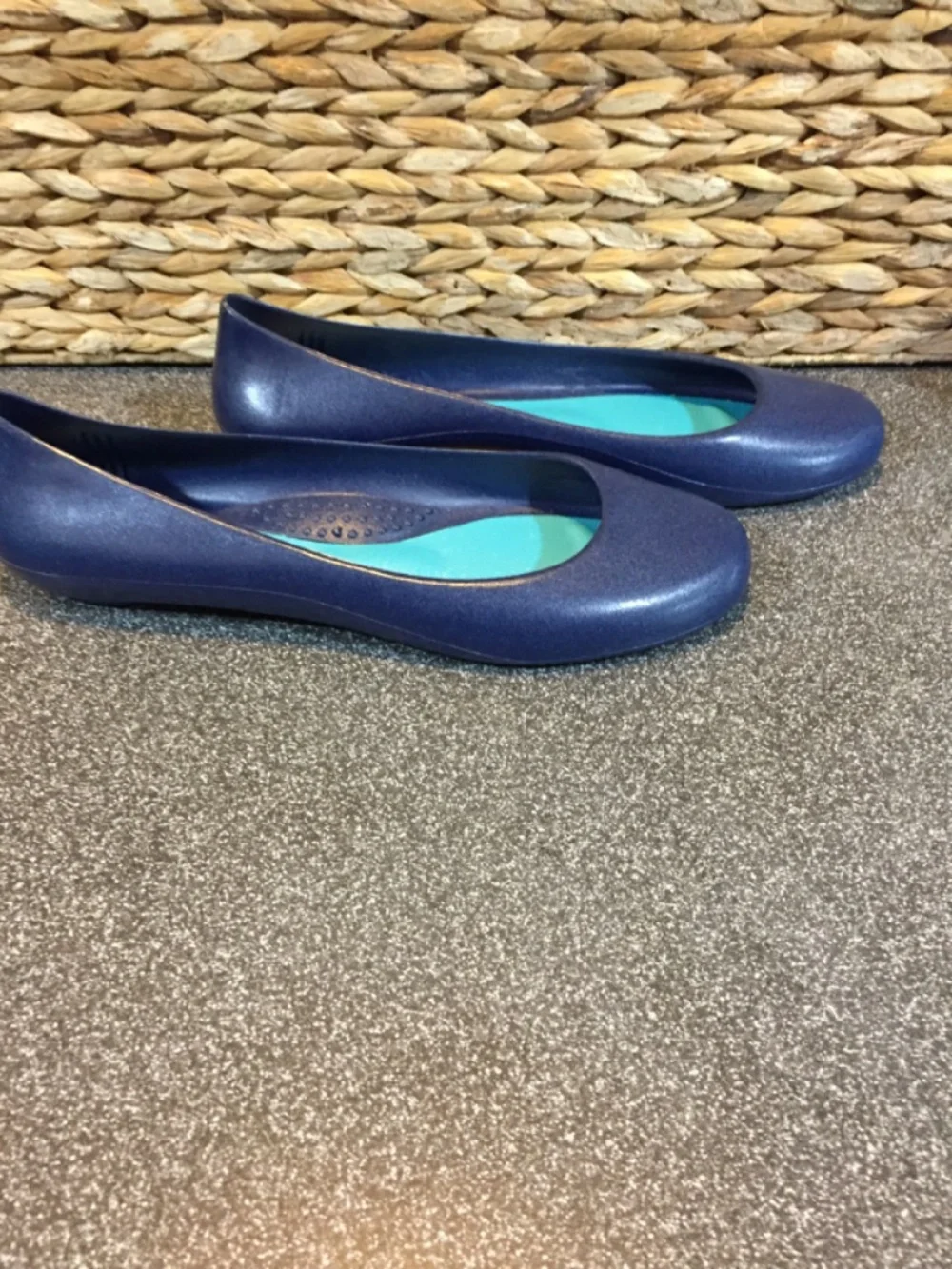 OKA b. Navy Blue Ballet Flats with Teal Insole